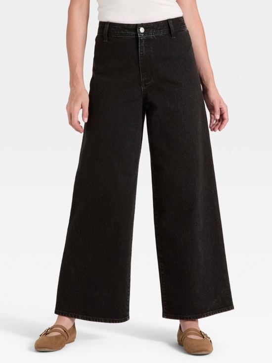 Universal Thread Denim - NWT High-Rise Sailor Wide Leg Ankle Jeans Universal Thread Black Relaxed Fit 14